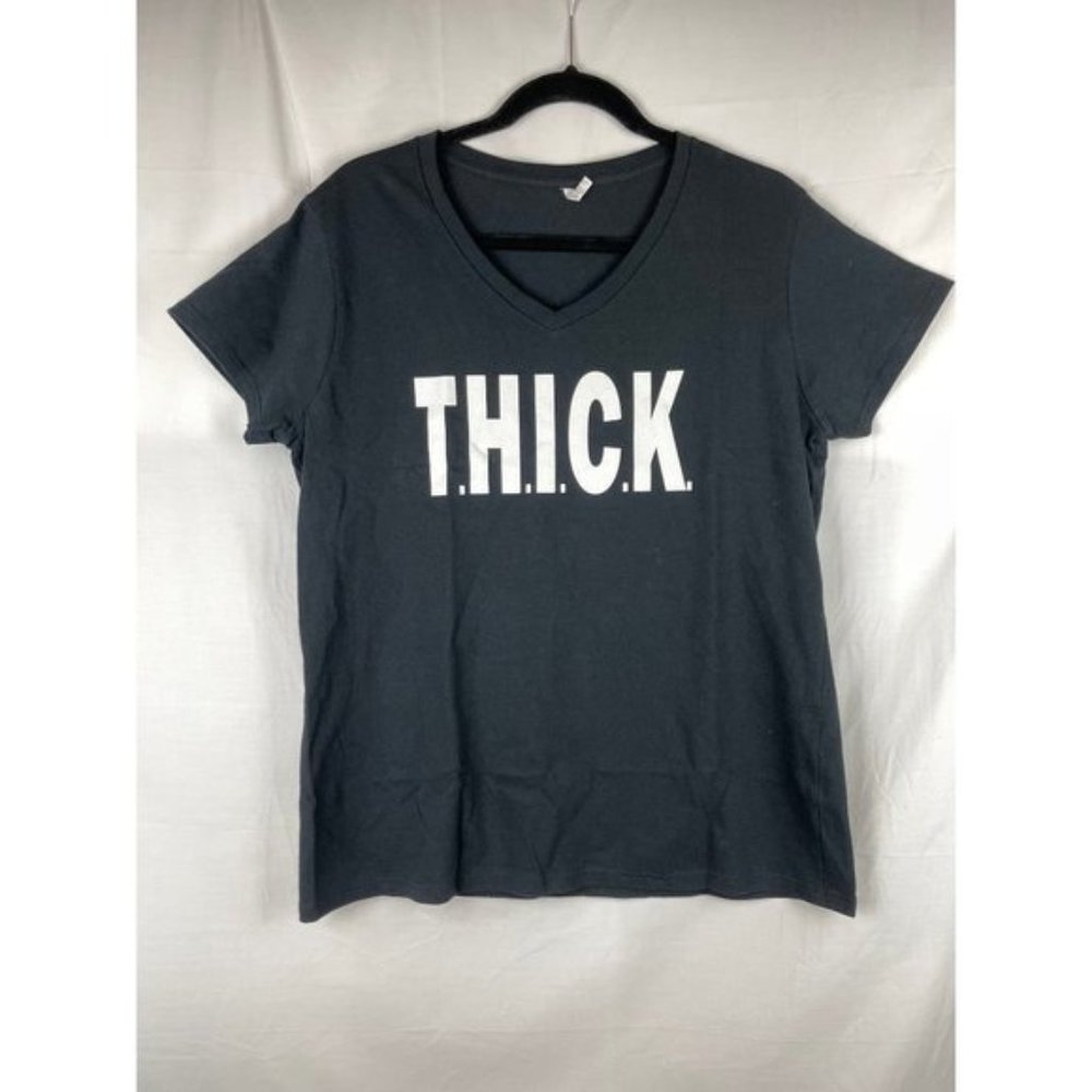 Gildan Womens T shirt Size L Black Graphic funny v neck short sleeve